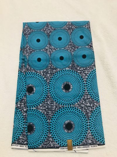 African Wax 6 yards gray blue and black dots African print. Ankanra 100% cotton material