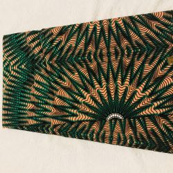 African Wax 6 yards green and peach bursting start and zig zag design African print.  Ankanra 100% cotton material