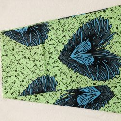 African Wax  6 yards green blue and black double hearts design real African print. Ankanra 100% cotton material.