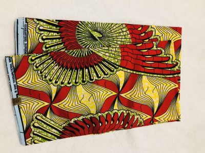 African Wax 6 yards green yellow and red colors African print.  Ankanra 100% cotton material.