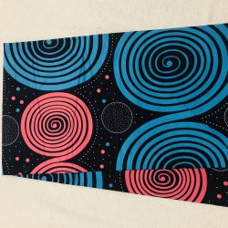 African Wax 6 yards pink black and blue space and galaxy design real African print. Ankanra 100% cotton material.