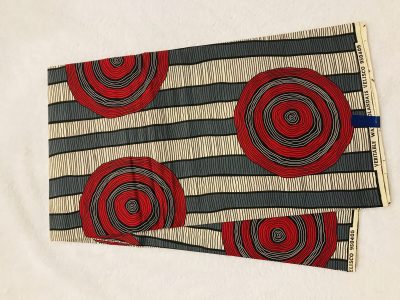 African Wax 6 yards red gray and tan  lines & circles design real African print. Ankanra 100% cotton material.