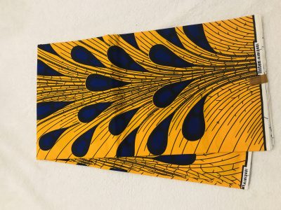 African Wax 6 yards royal blue and yellow golf club sticks design African print.  Ankanra 100% cotton material