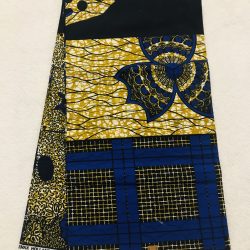 African Wax 6 yards yellow black and royal blue real African print. Ganfoulougban. Ankanra 100% cotton material.