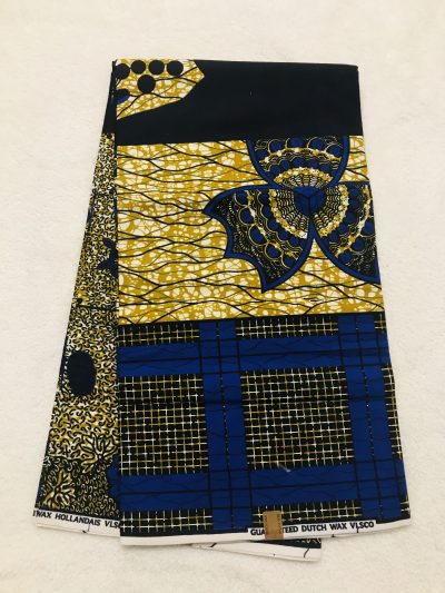 African Wax 6 yards yellow black and royal blue real African print. Ganfoulougban. Ankanra 100% cotton material.